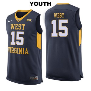 Youth West Virginia Mountaineers #15 Lamont West Navy Embroidery Jersey 474881-769