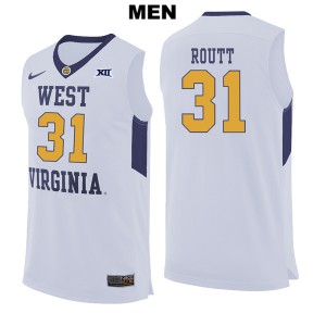 Men's West Virginia Mountaineers #31 Logan Routt White Embroidery Jersey 168571-519