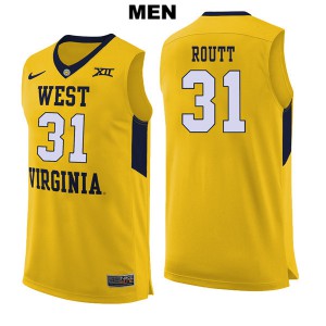 Men's West Virginia Mountaineers #31 Logan Routt Yellow Stitched Jersey 921344-544