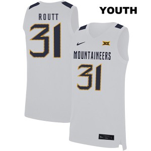 Youth West Virginia University #31 Logan Routt White Embroidery Jersey 452051-435