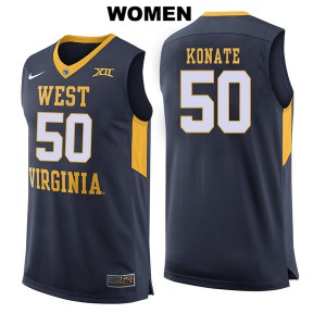 Womens West Virginia University #50 Sagaba Konate Navy Embroidery Jerseys 288230-537