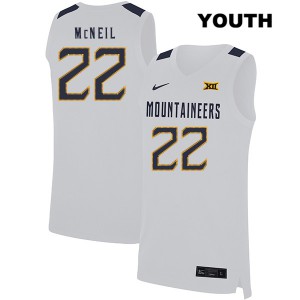 Youth West Virginia University #22 Sean McNeil White Stitched Jersey 757405-850
