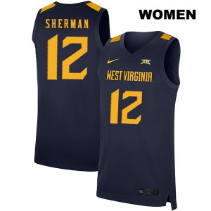 Women's West Virginia University #12 Taz Sherman Navy Official Jerseys 407908-169