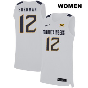 Women West Virginia University #12 Taz Sherman White University Jerseys 561253-734