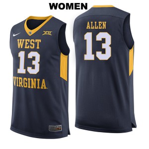 Women's Mountaineers #13 Teddy Allen Navy Basketball Jerseys 220115-461