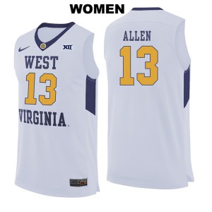 Womens West Virginia Mountaineers #13 Teddy Allen White College Jerseys 832453-569