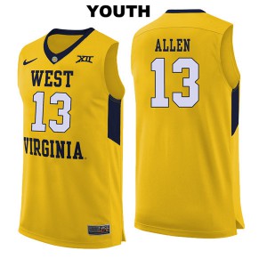 Youth West Virginia #13 Teddy Allen Yellow NCAA Jerseys 249378-375