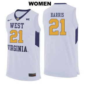 Women WVU #21 Wesley Harris White Player Jerseys 412715-516