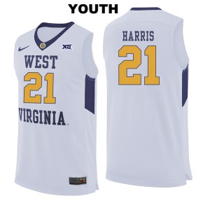 Youth West Virginia Mountaineers #21 Wesley Harris White NCAA Jerseys 578394-418