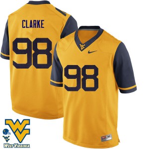 Mens West Virginia Mountaineers #98 Will Clarke Gold Official Jersey 382273-779