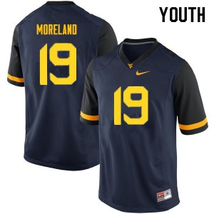 Youth WVU #19 Barry Moreland Navy Football Jersey 403135-838