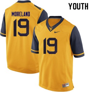 Youth West Virginia Mountaineers #19 Barry Moreland Yellow Official Jersey 417597-958