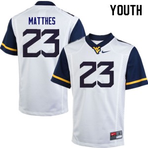 Youth West Virginia Mountaineers #23 Evan Matthes White Embroidery Jersey 204264-563