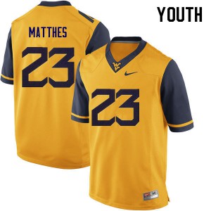 Youth WVU #23 Evan Matthes Yellow Player Jerseys 295817-167