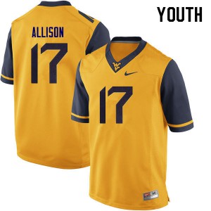 Youth West Virginia #17 Jack Allison Yellow Official Jersey 728206-670