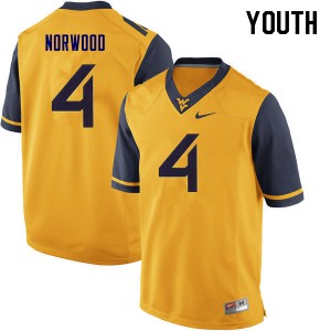 Youth West Virginia Mountaineers #4 Josh Norwood Yellow College Jersey 134853-702