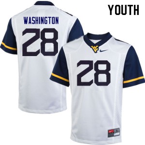 Youth West Virginia University #28 Keith Washington White Embroidery Jerseys 511156-126