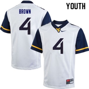 Youth West Virginia Mountaineers #4 Leddie Brown White Embroidery Jerseys 376024-548