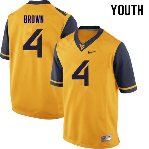 Youth West Virginia Mountaineers #4 Leddie Brown Yellow Embroidery Jerseys 297694-846