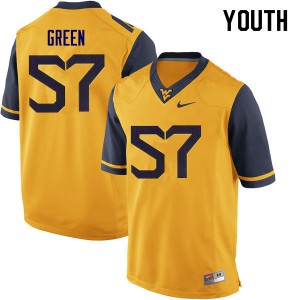Youth West Virginia University #57 Nate Green Yellow Stitch Jersey 249039-862