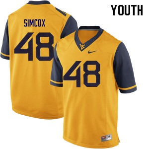 Youth West Virginia #48 Skyler Simcox Yellow University Jerseys 841559-585