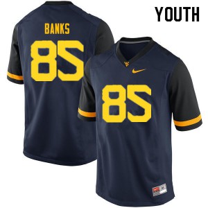 Youth West Virginia University #85 T.J. Banks Navy Player Jersey 766826-792