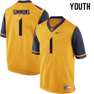Youth West Virginia University #1 T.J. Simmons Yellow Player Jersey 115011-752