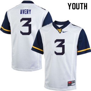 Youth West Virginia University #3 Toyous Avery White NCAA Jerseys 523180-296