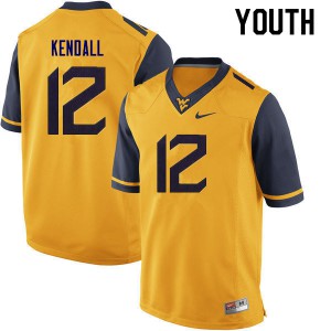 Youth West Virginia #10 Austin Kendall Gold Embroidery Jerseys 947085-767
