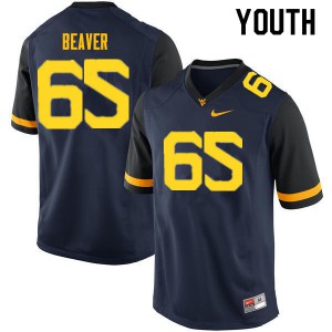 Youth WVU #65 Donavan Beaver Navy Stitched Jerseys 743021-375
