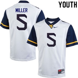 Youth WVU #5 Dreshun Miller White Player Jersey 203848-457