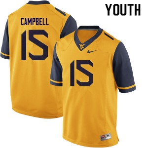 Youth West Virginia University #15 George Campbell Gold Football Jersey 859164-114
