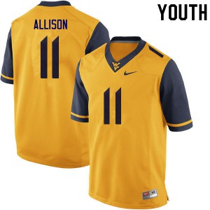 Youth WVU #11 Jack Allison Gold Football Jerseys 844394-702
