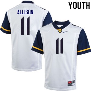 Youth West Virginia #11 Jack Allison White Player Jersey 414523-267