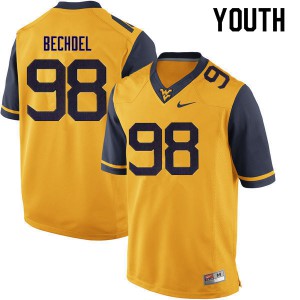 Youth West Virginia #98 Leighton Bechdel Gold Embroidery Jerseys 405372-333