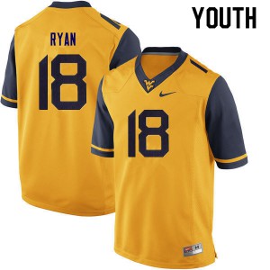 Youth West Virginia University #18 Sean Ryan Gold Embroidery Jersey 590577-721