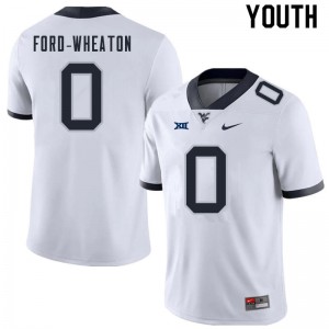 Youth West Virginia University #0 Bryce Ford-Wheaton White Football Jersey 134186-750