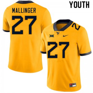 Youth West Virginia #27 Davis Mallinger Gold NCAA Jersey 257974-113