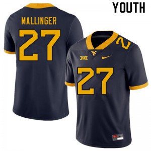 Youth West Virginia University #27 Davis Mallinger Navy NCAA Jersey 815473-550