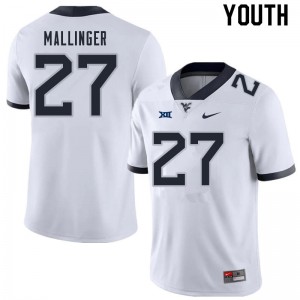 Youth West Virginia #27 Davis Mallinger White Official Jerseys 966118-653