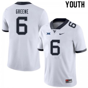 Youth West Virginia University #6 Garrett Greene White Embroidery Jersey 908094-822