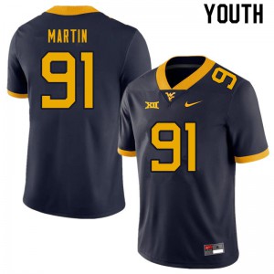 Youth West Virginia #91 Sean Martin Navy Football Jersey 521780-539