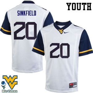 Youth West Virginia #20 Alec Sinkfield White Stitched Jerseys 525500-713