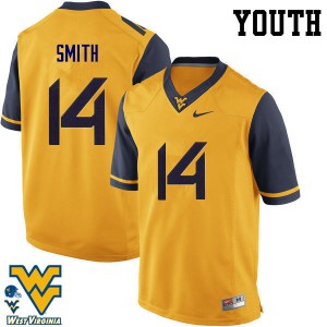 Youth West Virginia Mountaineers #14 Collin Smith Gold Embroidery Jersey 455597-868
