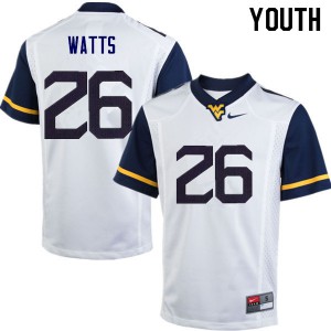 Youth West Virginia #26 Connor Watts White Stitch Jersey 392260-441