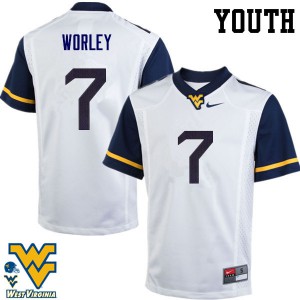 Youth WVU #7 Daryl Worley White Stitched Jersey 648922-930