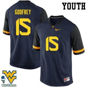 Youth WVU #15 Eli Godfrey Navy Player Jersey 782036-553