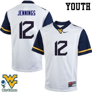 Youth West Virginia University #12 Gary Jennings White Stitch Jersey 908741-249