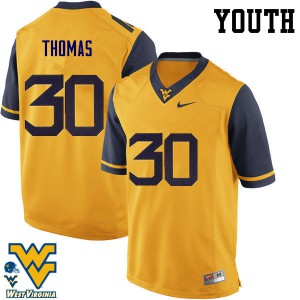 Youth West Virginia Mountaineers #30 J.T. Thomas Gold Stitch Jerseys 121922-765