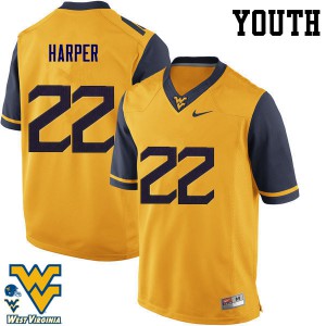 Youth WVU #22 Jarrod Harper Gold Embroidery Jersey 863265-308
